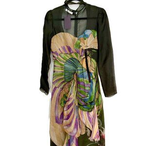 Prada Runway Butterfly Print 100% Silk Dress, Size 42, Made in Italy.